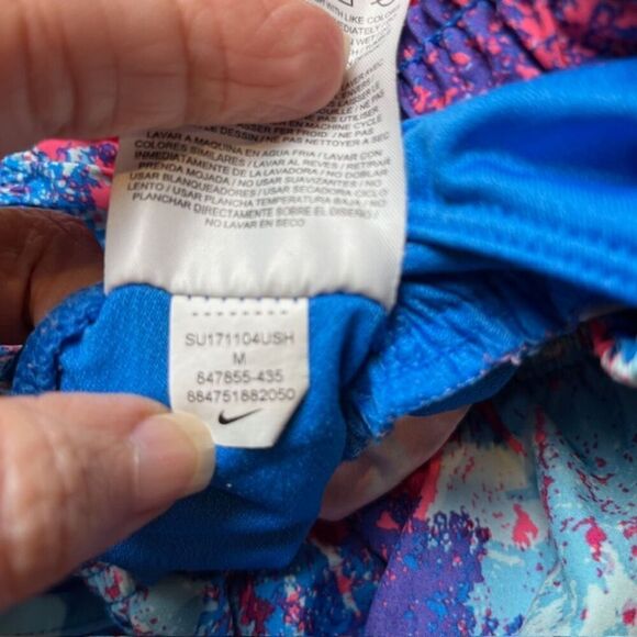 Nike Dri-Fit Running Shorts Blue Pink Abstract Print Lined Women's Size Medium - Picture 8 of 9